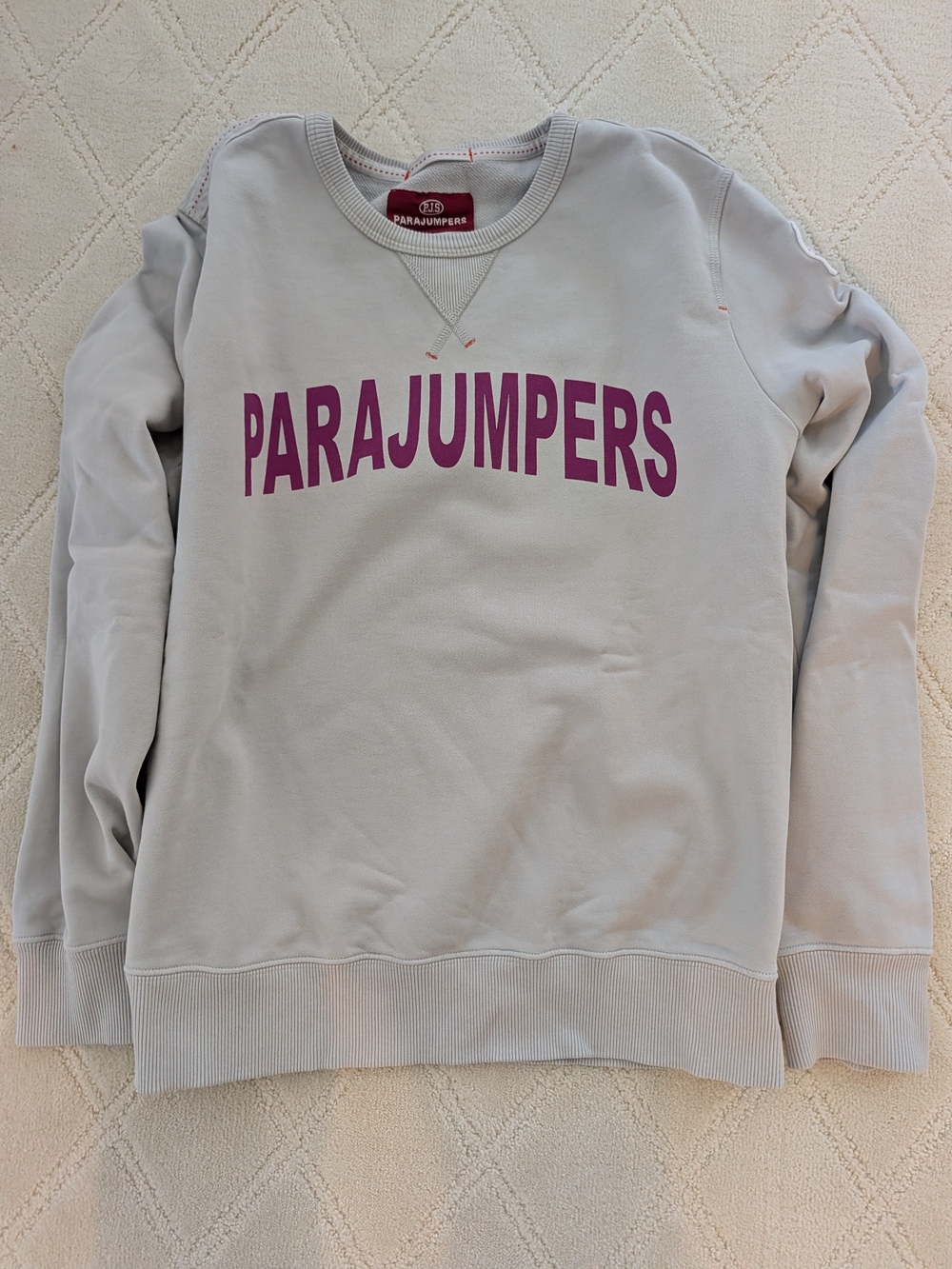 Parajumpers Light Gray Crewneck Sweatshirt with Purple Logo, Large